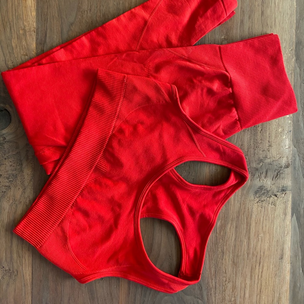 Shein Bright Red Matching Work Out Set